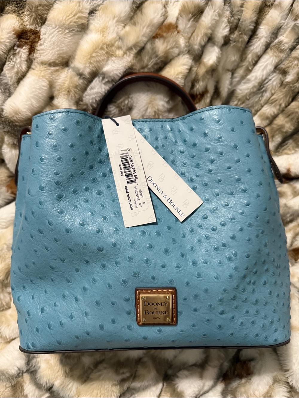 Dooney & Bourke Light Blue Ostrich-Texture Leather Shoulder Bag.